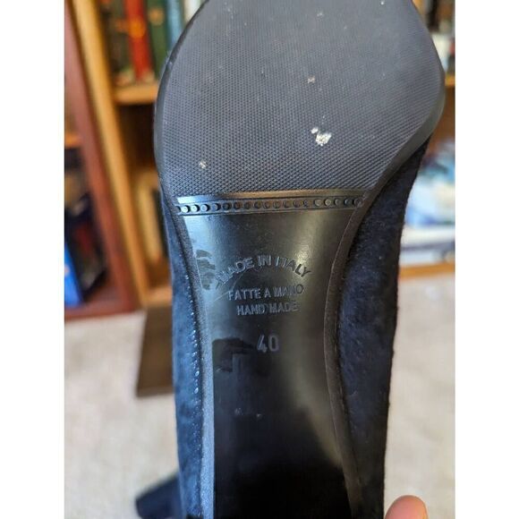 Alba Teci blue suede sparkly pointed toe round heel shoe sz 40 hand made italy - Picture 5 of 7